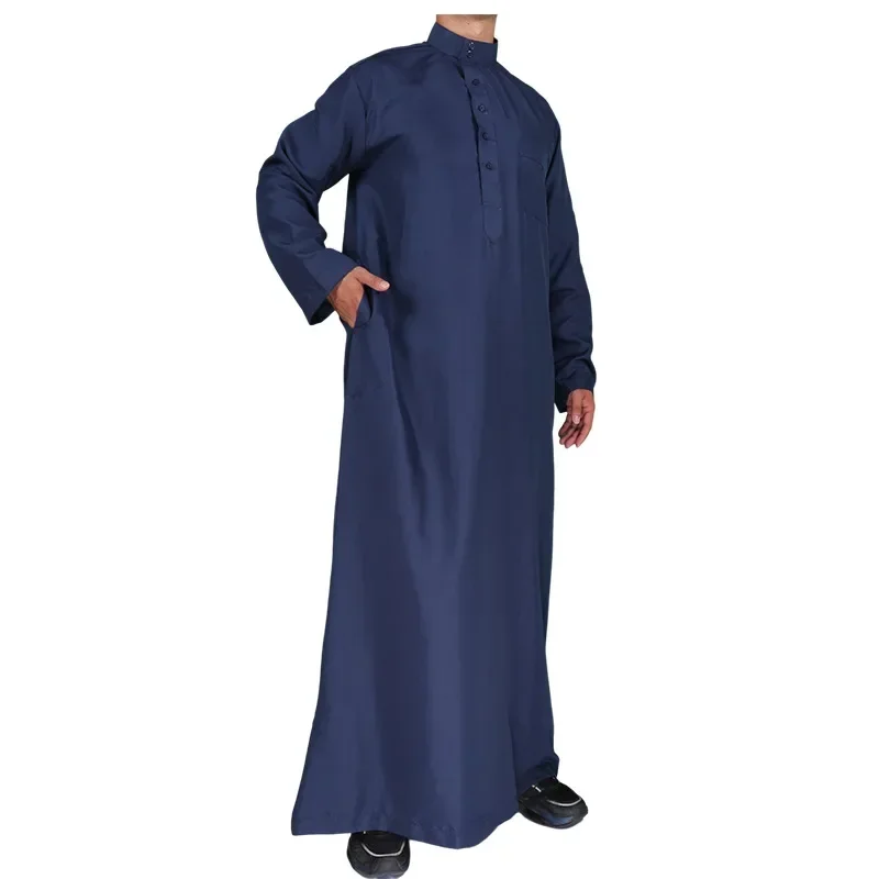 Nieuwe 2024 Midden-oosten Moslim Mannen Jurk Lange Mouw Jubba Thobe Ramadan Eid Dishdasha Gewaad Moslim Islamitische Kaftans Arabische Kleding