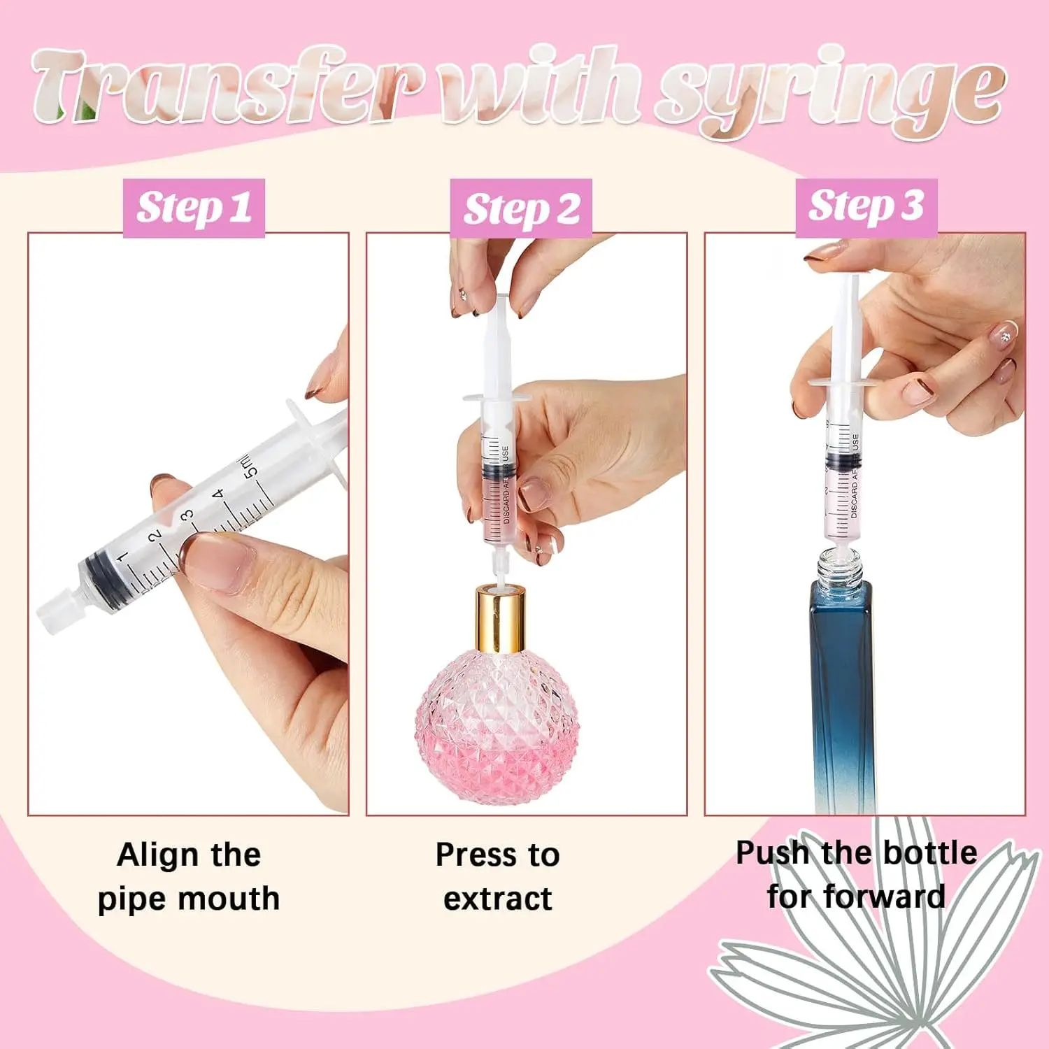 25/50PCS  perfume refill pump tool transfer kits including funnel, dispensing pump, syringe, dropper and squeeze dropper