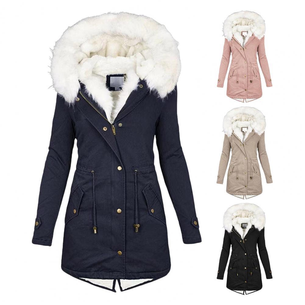 Dikker dames winter katoenen jas namaakbont capuchon fleece zip-up knop jas winddicht halflange slanke bovenkleding