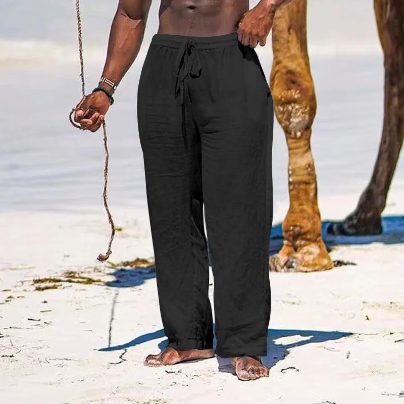 Herren-Baumwoll-Leinen-Hose, lockere, coole, lässige lange Hose, elastische Taille, lange Hose, lässig, große Größe, Streetwear, leichte Hose