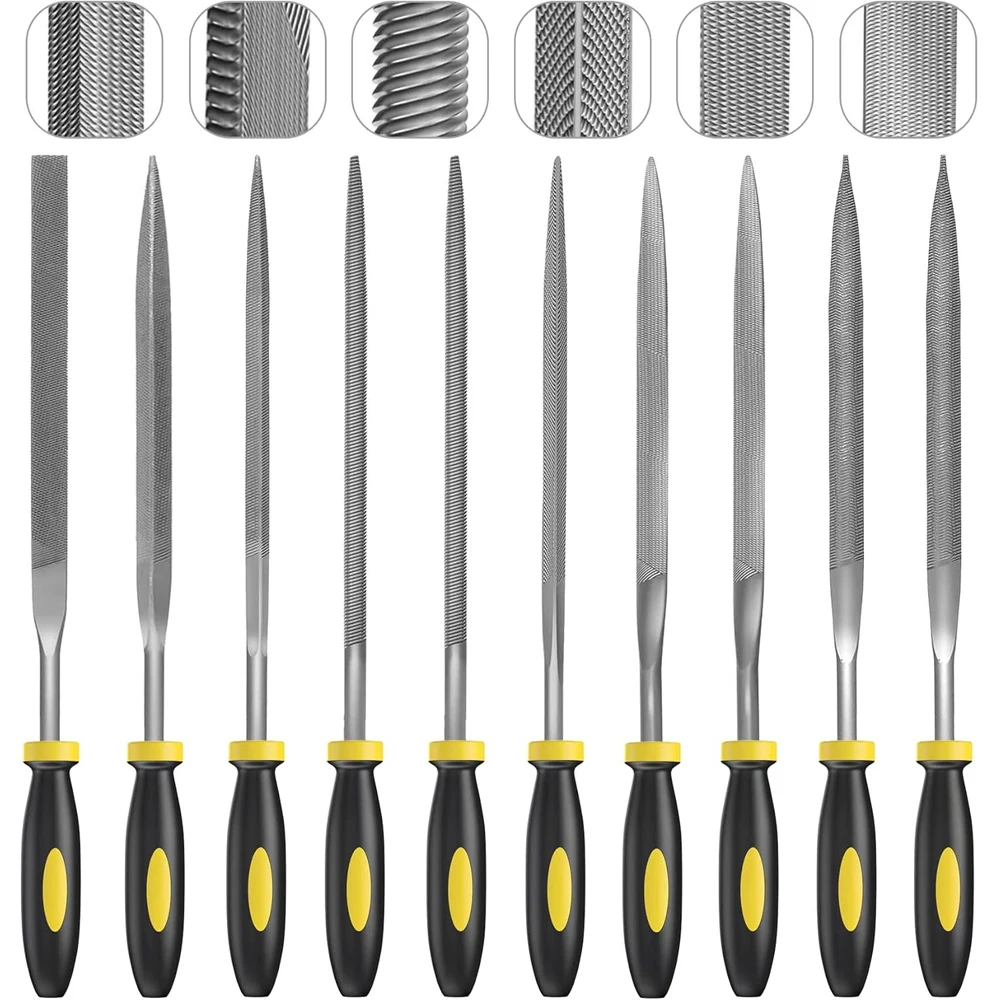 Set di lime ad ago 5/10 pezzi Set di lime in acciaio ad alto tenore di carbonio Manico antiscivolo Strumenti metallici a mano per gioielli modello in legno e plastica e fai da te