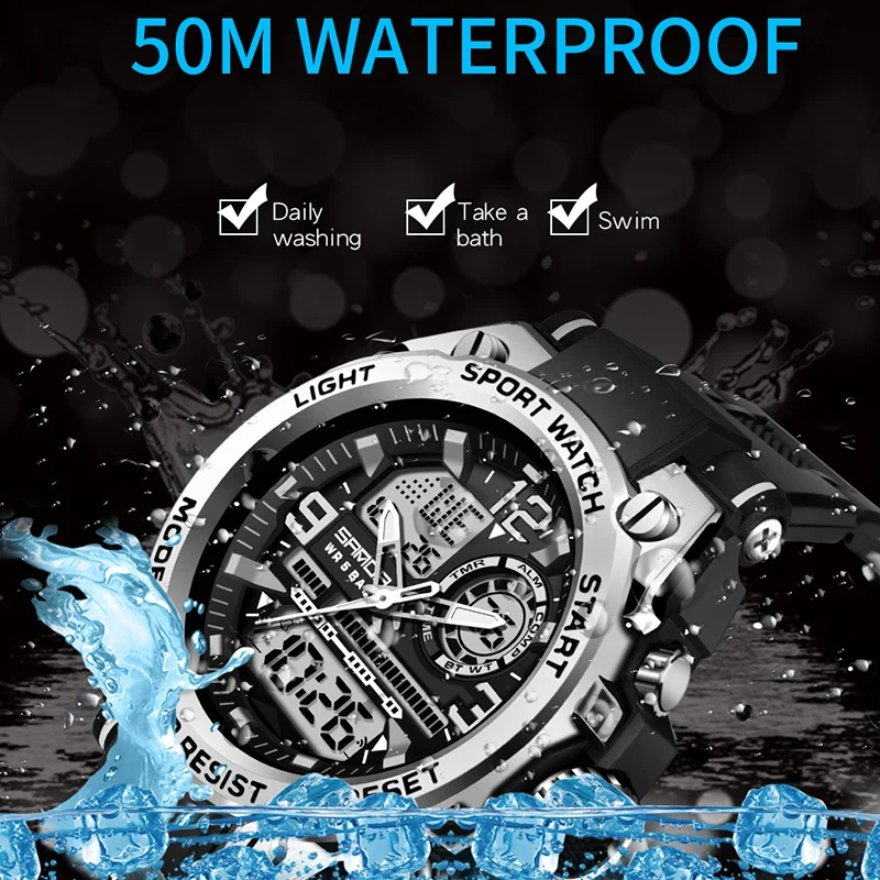 SANDA, relojes deportivos de lujo estilo G para hombre, reloj de cuarzo analógico militar, reloj Digital LED para hombre, reloj masculino resistente al agua hasta 50M