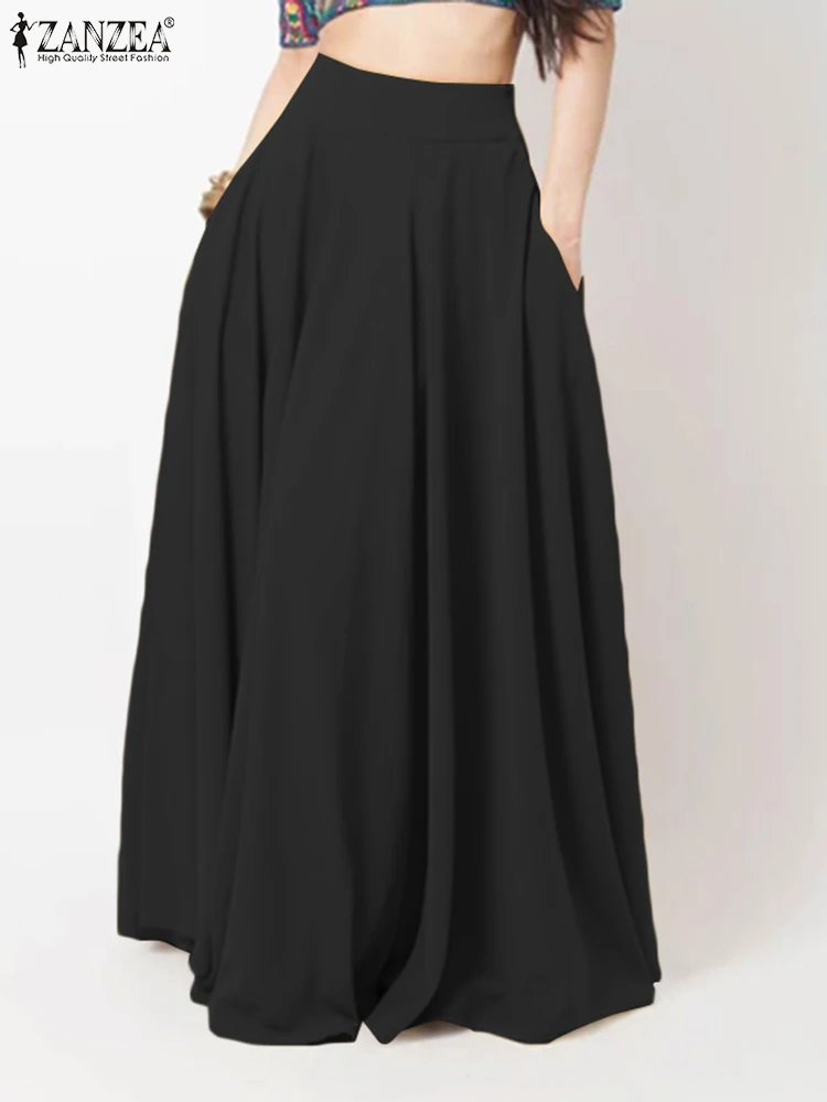 2024 ZANZEA Donna Primavera Vestito Estivo Moda Maxi Gonne Elegante Lungo Partito Abiti Femminili A Vita Alta Solido Abito Spiaggia Faldas Saia