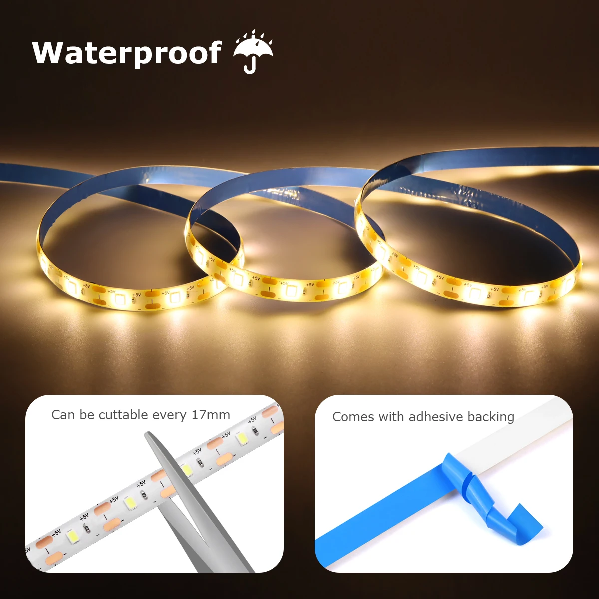 Striscia LED con sensore di movimento PIR intelligente USB 5V ON/OFF automatico 60 led/M impermeabile per cucina, scale, corrdior, illuminazione notturna per camera da letto