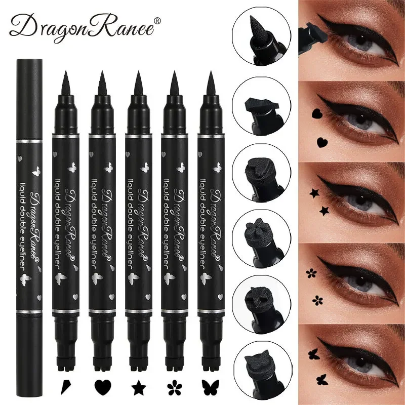 Dragon Ranee-lápiz delineador de ojos resistente al agua con sello de estrella de doble cabeza, sin manchas, apto para principiantes, sello delineador de ojos con forma de corazón y ojo de ciruela