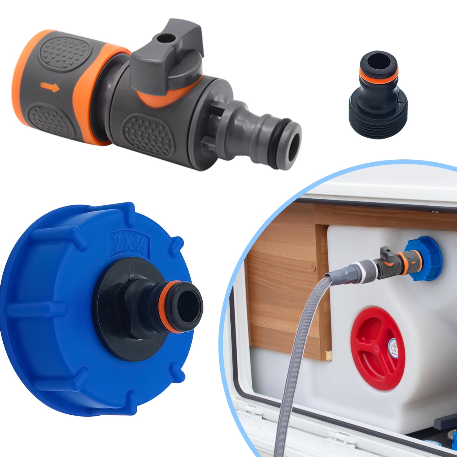 Wassertank-Abfülladapter, Ventil, Wohnmobil, Wohnwagen, Wasseraanschluss, Zubehör, Fülladapter mit Schnellkupplung