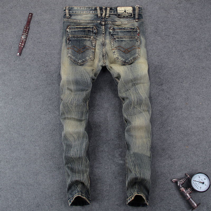 メンズブラッシュフリースデニム,韓国スタイルのコート,秋冬用の豪華なストレートとスリム,ストリートウェア,90年代のパンツ