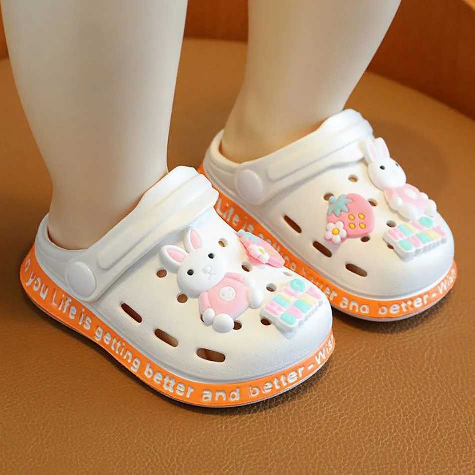 Breathable เด็กน่ารักฤดูร้อนรองเท้าแตะ Soft Sole Non-SLIP รองเท้าแตะชายหาดในร่มการ์ตูนกระต่ายสุนัขหลุมสําหรับเด็กผู้หญิงเด็ก