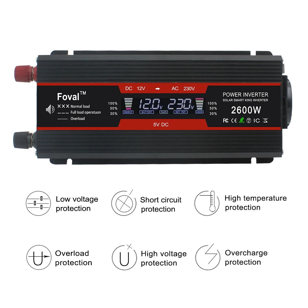 Inversor De Corriente Para coche, convertidor De Corriente De 12V y 220V con pantalla LCD automática, toma Universal De la UE