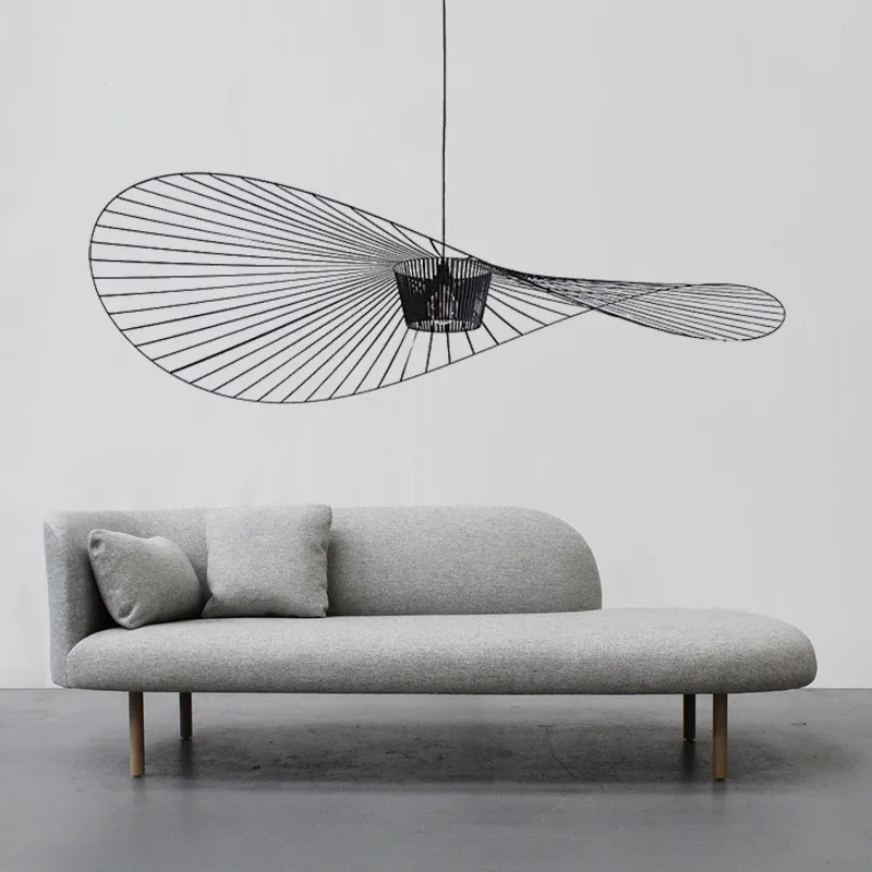 Nordic Vertigo Straw Hat Pendant Lights French Fabric for Restaurant Artistic and Creative Living Room Bedroom Hoom Decor Lamp