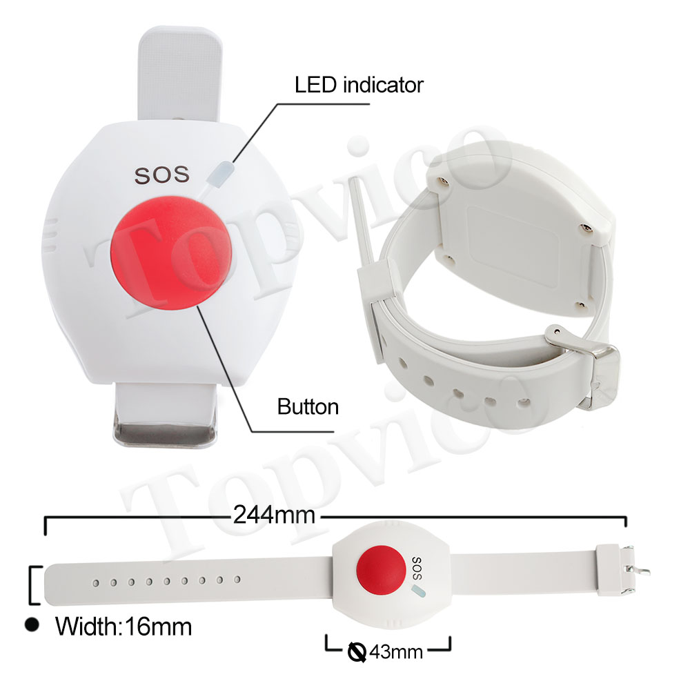 Topvico 1/2 Uds botón de pánico RF 433mhz SOS botón de emergencia reloj de alarma para personas mayores pulsera sistema de alarma de seguridad para el hogar