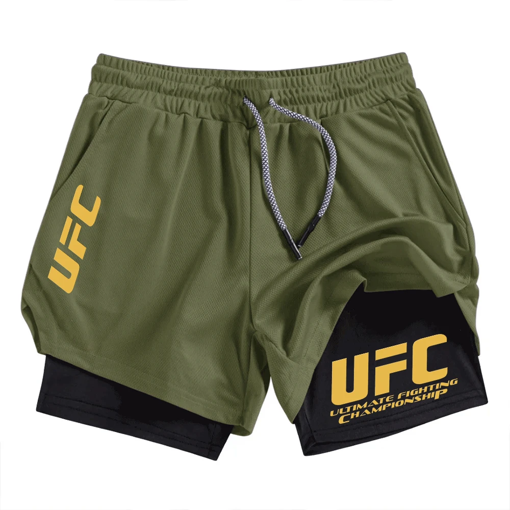 Short de sport UFC deux en un pour hommes, décontracté, à séchage rapide, double couche respirant, adapté à la course et au fitness d'été
