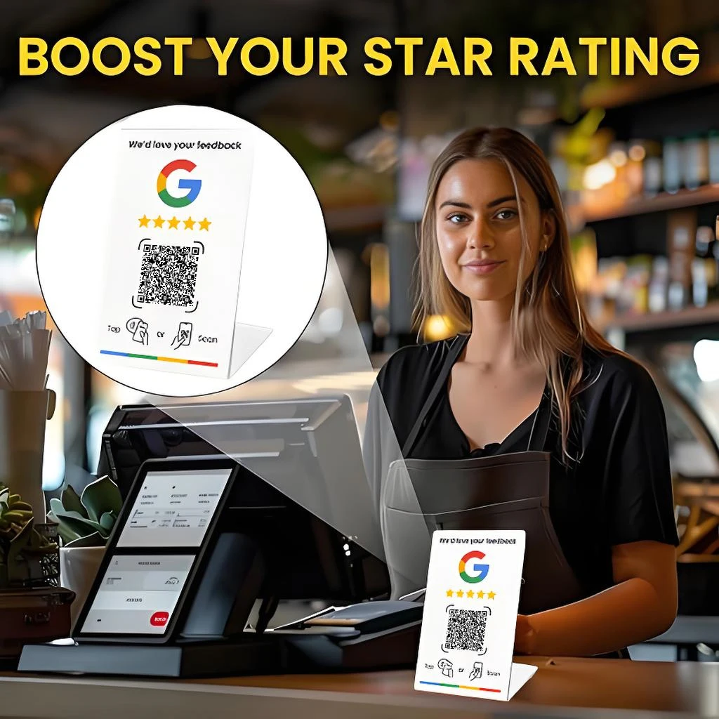 NFC215 Programmeerbaar voor Google Review Card NFC Station Table 13,56Mhz QR-code kan onafhankelijk worden ingesteld om staande kaart te koppelen