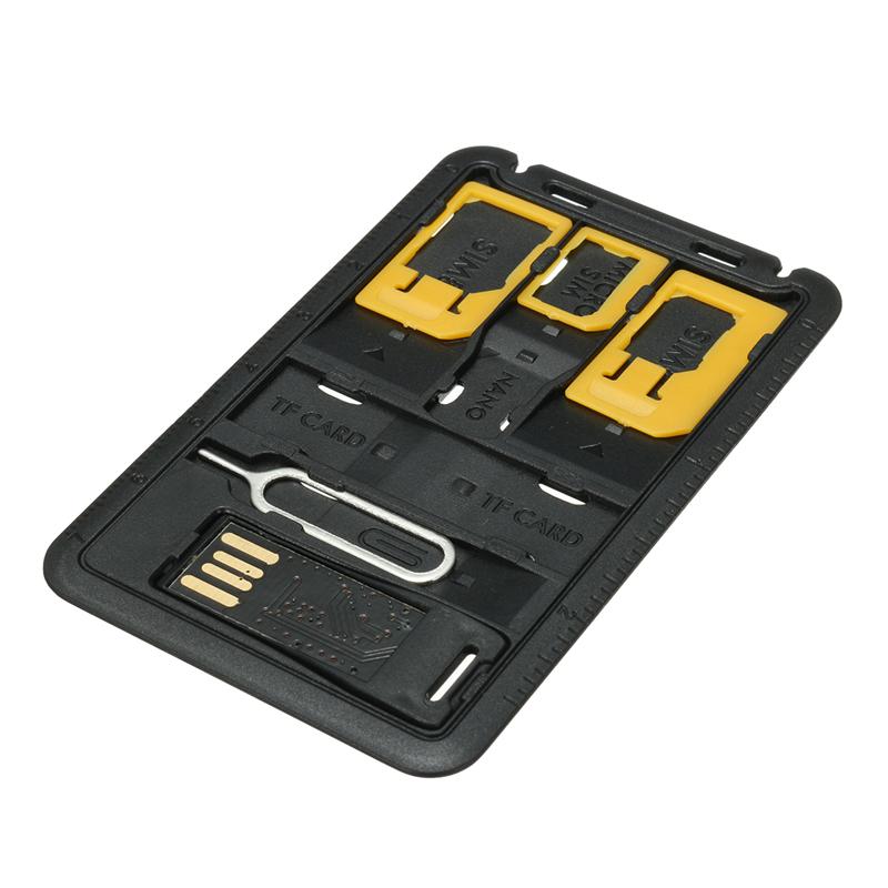 Kit de adaptador SIM fino de tamanho de cartão de crédito tudo em um com leitor de cartão TF e pino de ejeção de bandeja de cartão SIM, suporte para cartão SIM