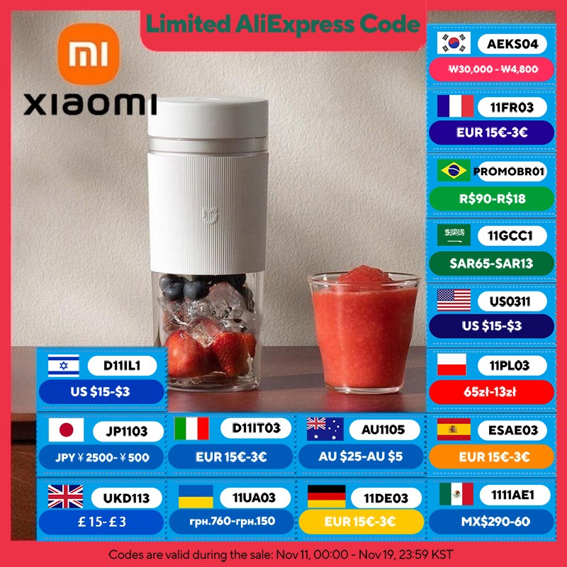 Licuadora portátil XIAOMI MIJIA, jugo exprimible rápido de 2,40S, 1500 rpm, máquina exprimidora mezcladora de capacidad de 300ML, licuadoras corporales de taza PCTG