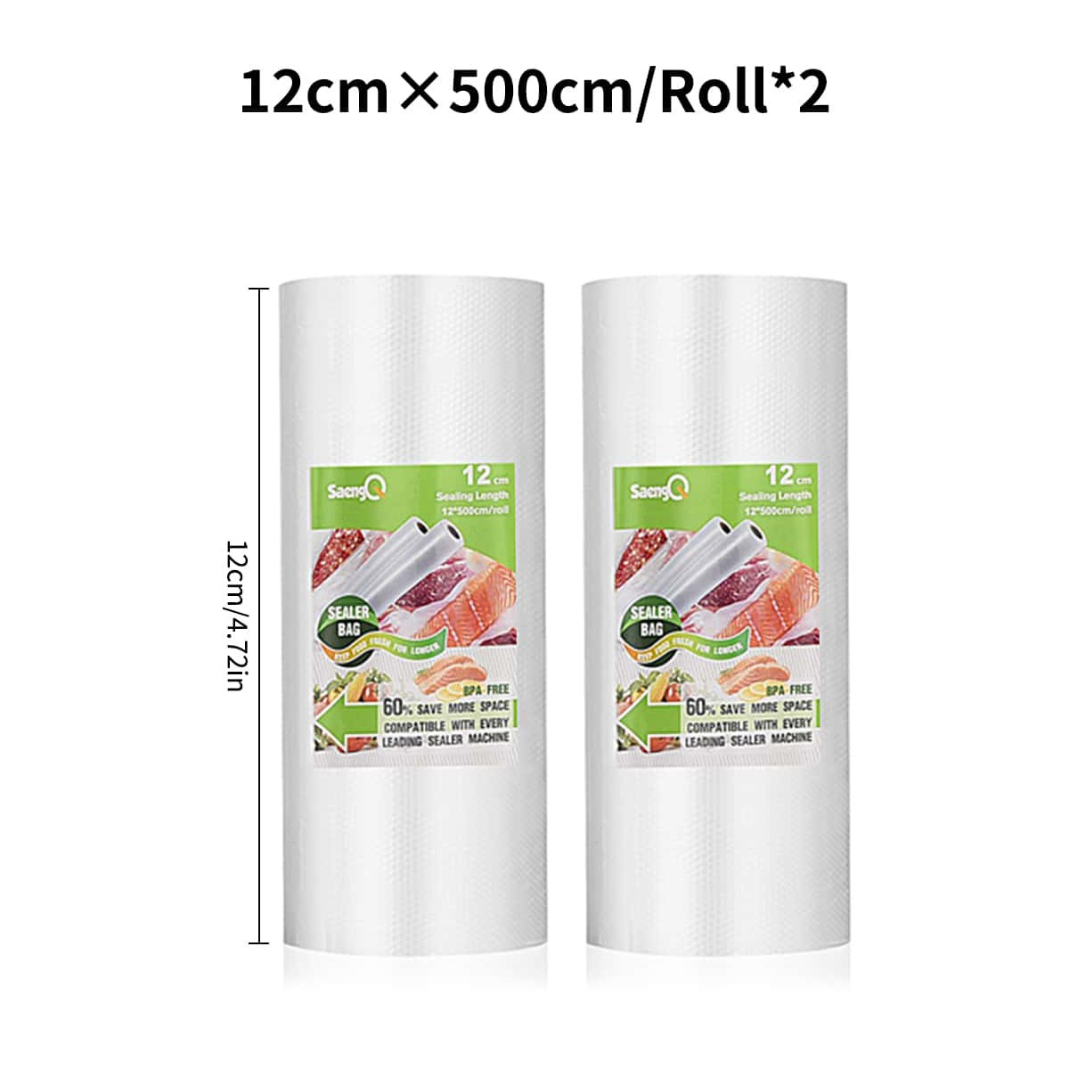 2 rotoli di sacchetti in rotolo strutturati lunghi 500 cm, sacchetti di compressione sottovuoto, sacchetti in rotolo per imballaggio sottovuoto per alimenti, 2 confezioni