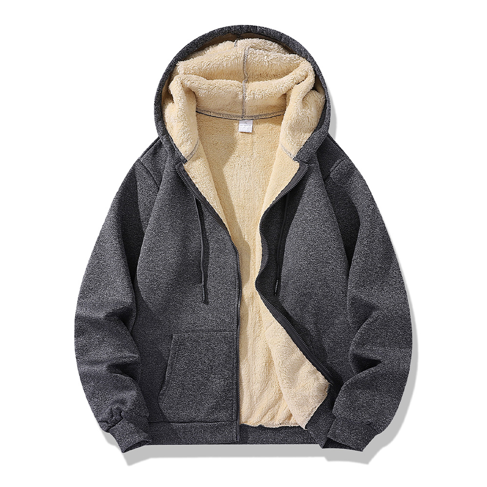 Sudaderas con capucha de lana de cordero para invierno, chaquetas gruesas y cálidas, sudaderas de manga larga, abrigos deportivos informales de lana negros, abrigo con capucha para hombre