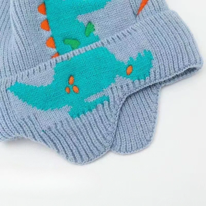 Winter Warm Baby Gehoorbescherming Hoed 3D Dinosaurus Kinderen Oorbeschermers Cap Cartoon Peuter Wollen Gebreide Hoeden 2-6 jaar Kinderen Mutsen