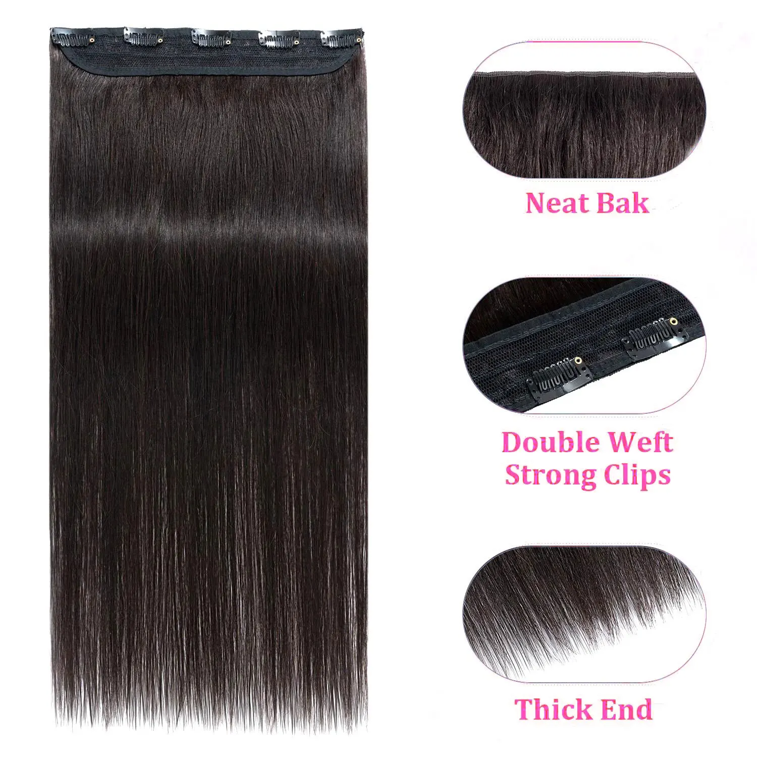 5 clipe de uma peça em extensões de cabelo em linha reta cabelo humano real natural preto clipe em extensões 3/4 cabeça cheia extensões de cabelo