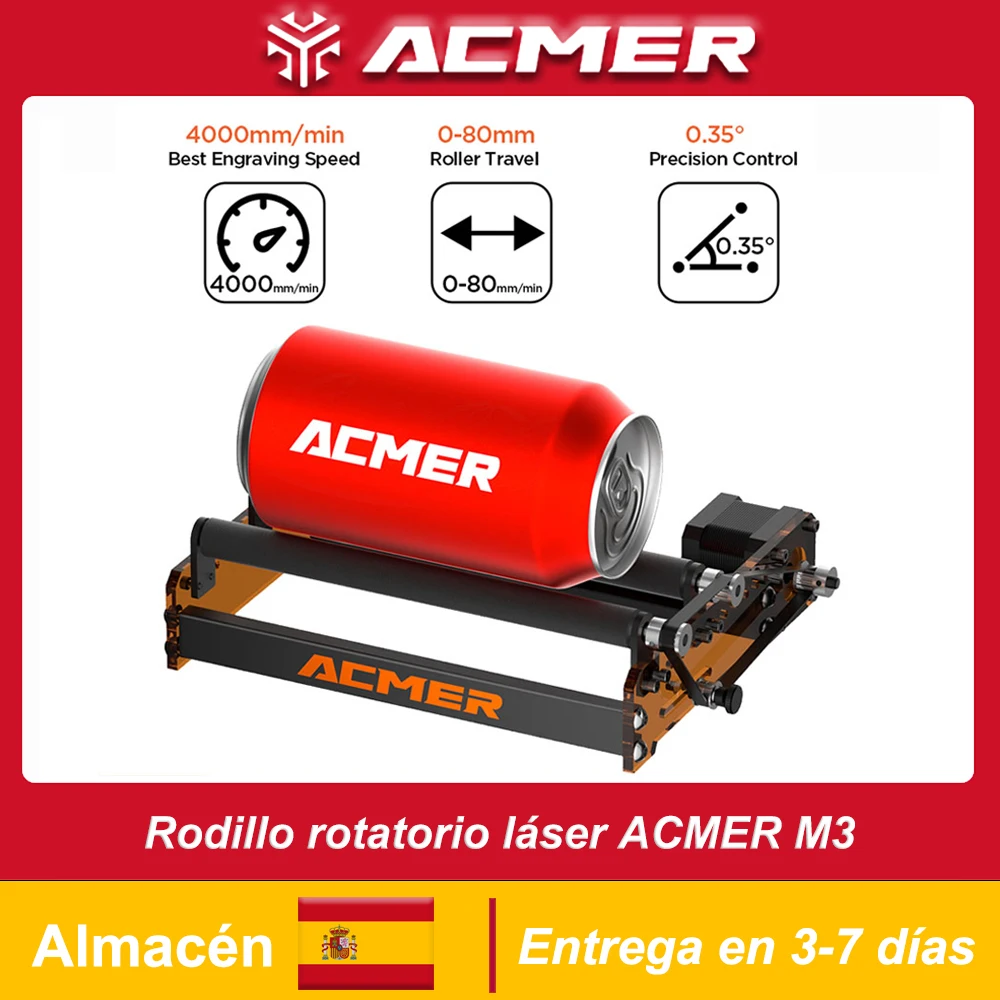 ACMER M3 Rodillo giratorio de 8 niveles Eje Y Eje giratorio 360 °   Diámetro de grabado giratorio de grado de 6-164 mm para objetos cilíndricos