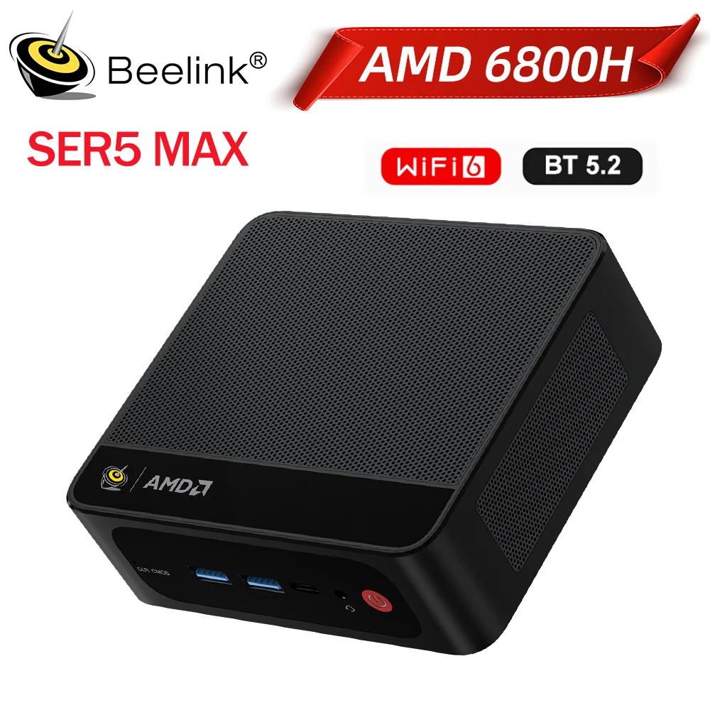 Beelink SER5 Max DDR5 Mini PC AMD Ryzen7 6800U/6800H Win 11 Ryzen5 5500U DDR4 RAM 16G NVME 500G Wifi6 4K tipo C ordenador para jugadores