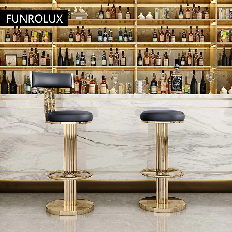 Silla de Bar dorada, taburete de Bar giratorio ajustable en altura, juego de sillas de comedor modernas de acero inoxidable para cocina