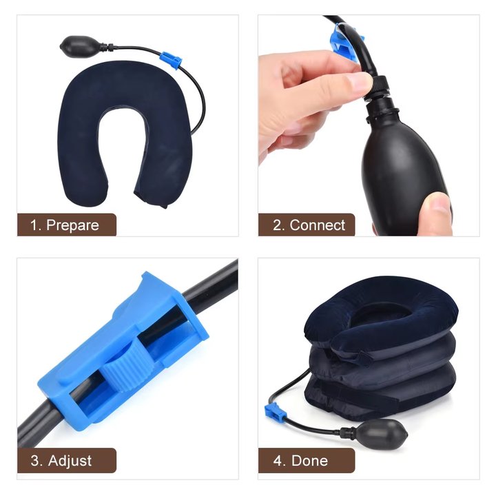 Corrector de masajeador de cuello de 3 capas, alivio del aire, inflable, tracción de vértebra Cervical, soporte suave, almohada para aliviar el dolor