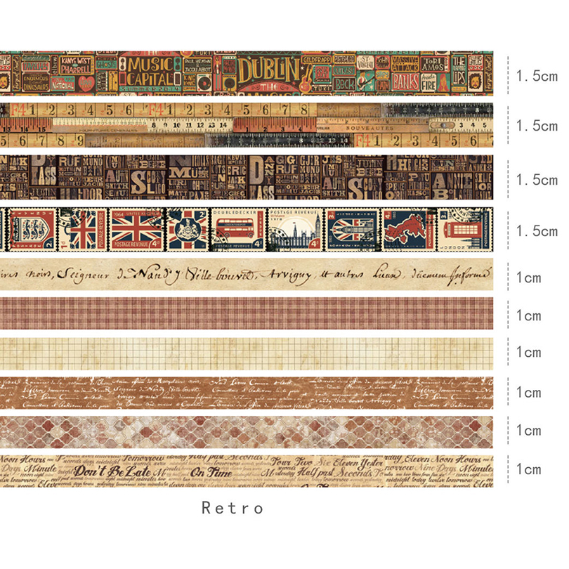 10 個グリッド和紙テープ学用品レトロ和紙テープ日記装飾かわいいスクラップブッキング用品装飾粘着テープ