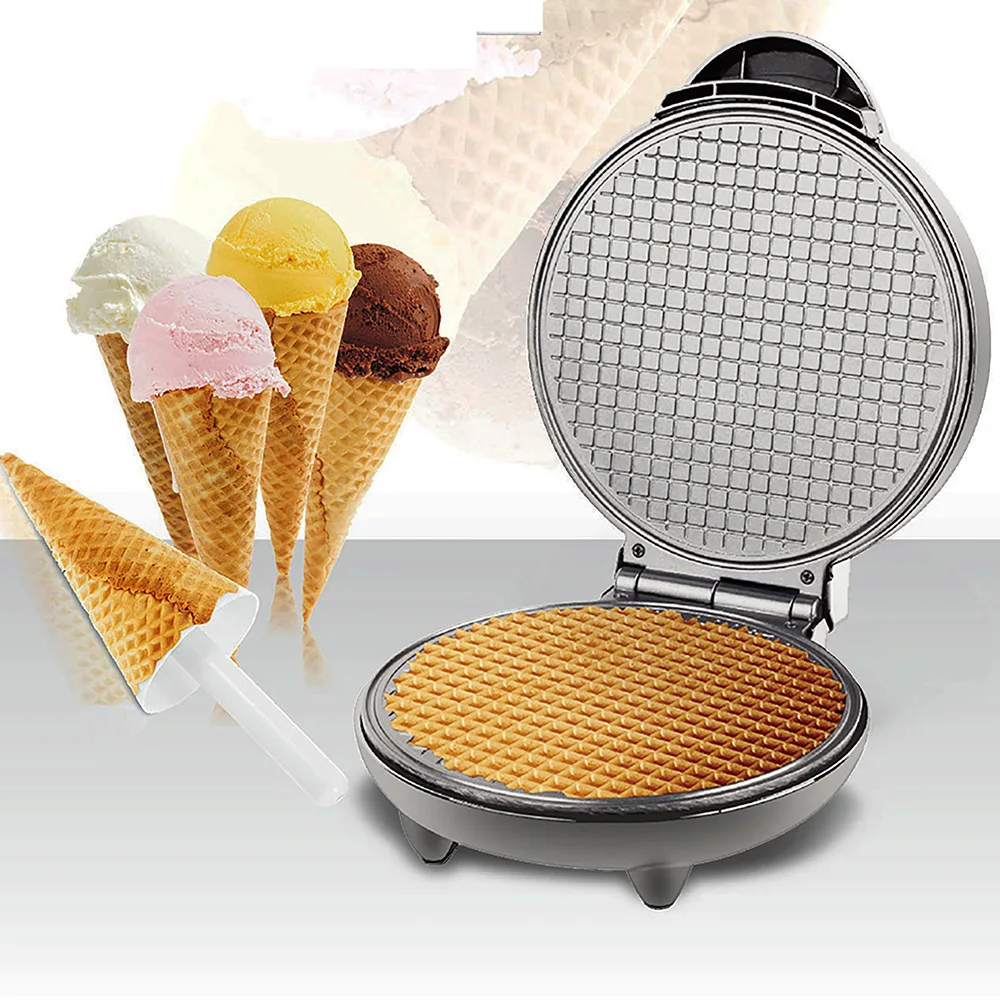 ไฟฟ้ากรอบเครื่องทําไข่ม้วนไข่เจียวแซนวิชเหล็ก Crepe Baking PAN วาฟเฟิลแพนเค้กเตาอบ DIY Ice Cream CONE เครื่อง EU Plug