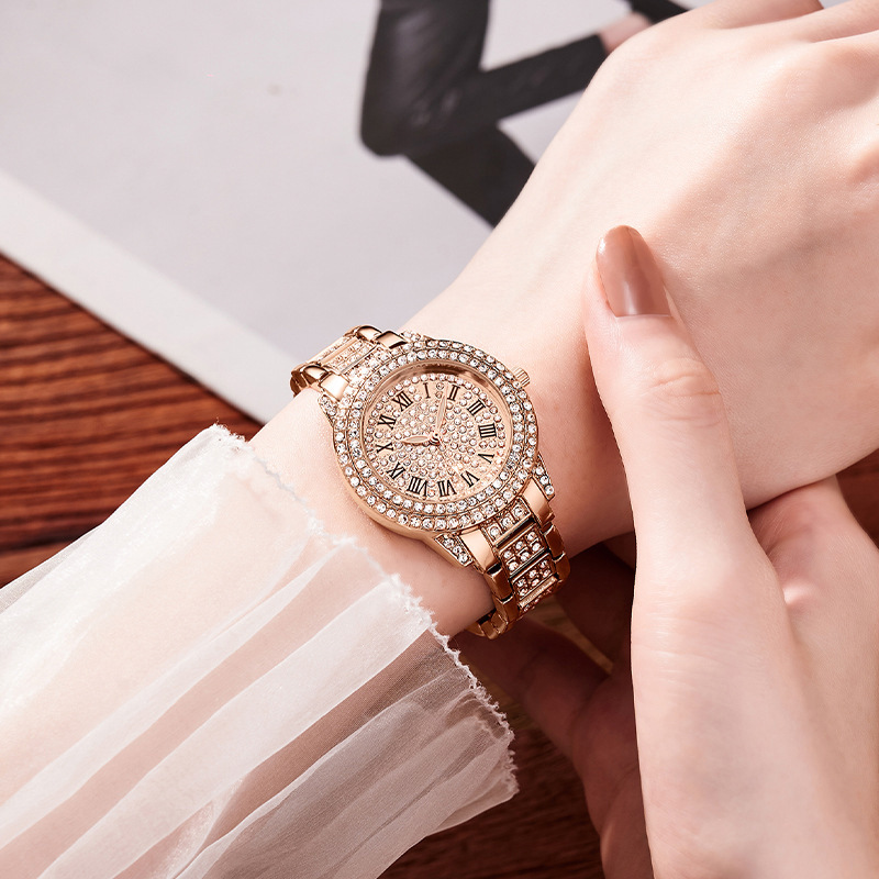 Reloj de cuarzo informal y elegante All-Star para mujer, relojes de pulsera mecánicos de circonita fina brillante para mujer, relojes plegables a la moda, reloj con hebilla