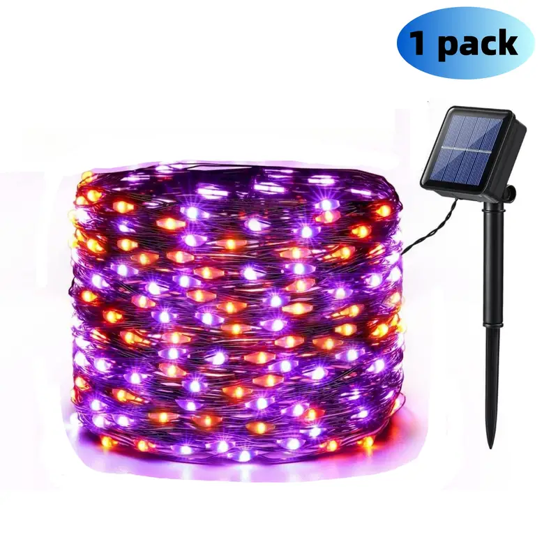1개 태양 오렌지 & 보라색 할로윈 조명, 39.37피트 120 LED, 보라색 태양 할로윈 조명 8가지 모드, 야외 반짝임 요정 조명