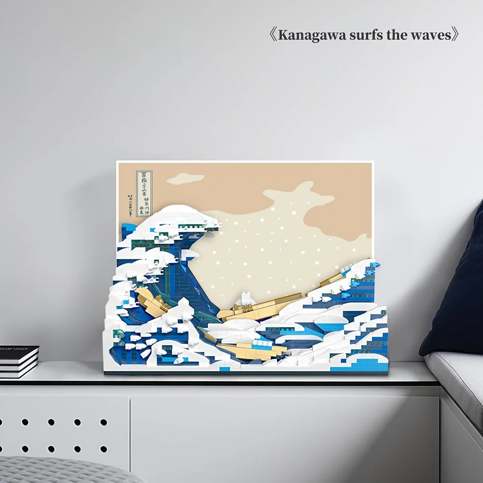 판타시 가나가와 서핑 퍼즐 우키요-E 빌딩 블록 장식, 창의적인 조립 장난감, 세계적으로 유명한 그림 선물