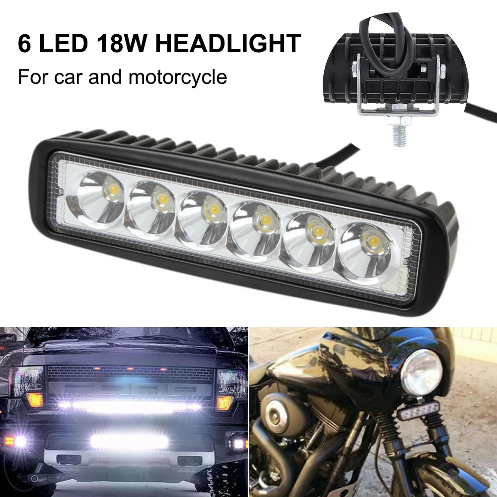 18w 6 LED motocyklowe światło robocze o wysokiej jasności reflektory Offroad samochód ciężarówka jazda reflektory przeciwmgielne DRL lampa do jazdy 12V