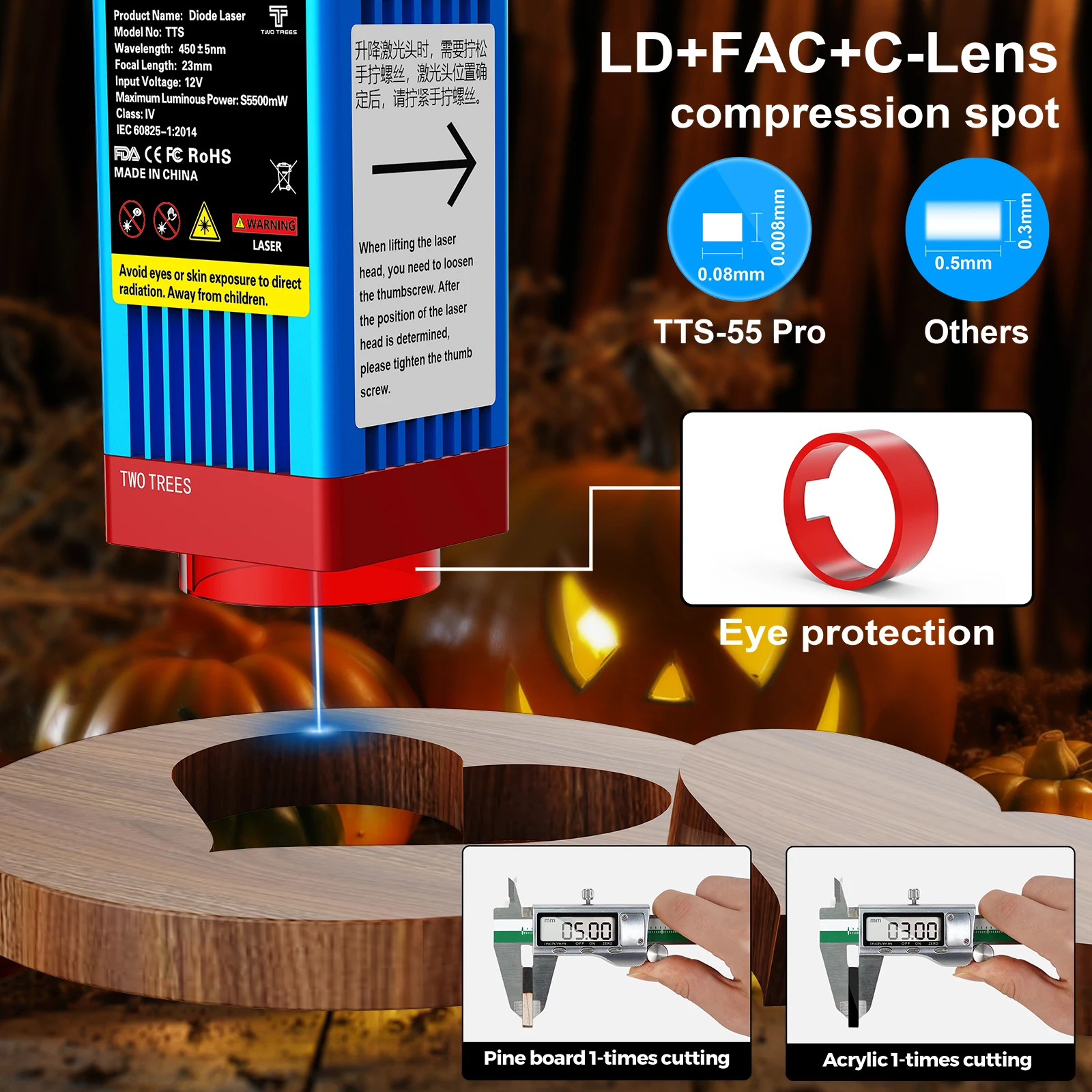 Twotrees TTS-55 pro 80w máquina de gravação a laser cortador cnc com controle offline wi-fi para madeira metal acrílico 445 ±nm laser azul