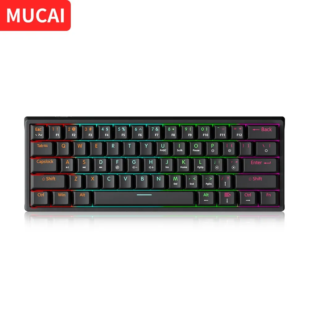 Mucai mk61 usb gaming mechanische tastatur rot schalter 61 tasten verdrahtet abnehmbare kabel rgb hinter leuchtete hot swap able