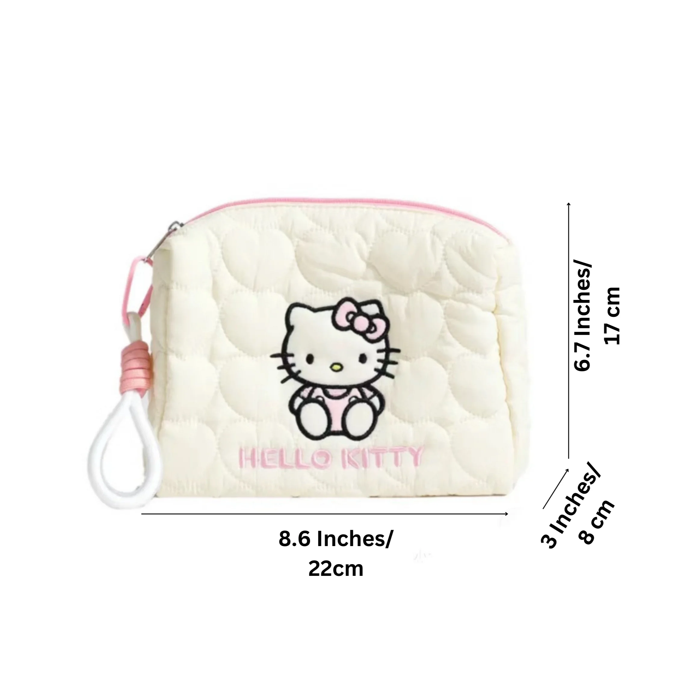 MINISO Hello Kitty กระเป๋าถือความจุขนาดใหญ่ผู้หญิงกระเป๋าแต่งหน้าการ์ตูน Soft Down กระเป๋าเดินทางสําหรับผู้หญิง