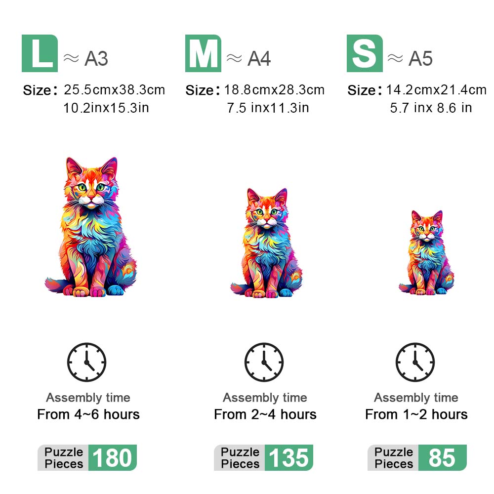 Holzpuzzle Farbe Katze Geschenkbox Schönes Geschenk Unregelmäßige Form Puzzle Weihnachtsgeschenk Stressreduzierung für Erwachsene Familieninteraktion