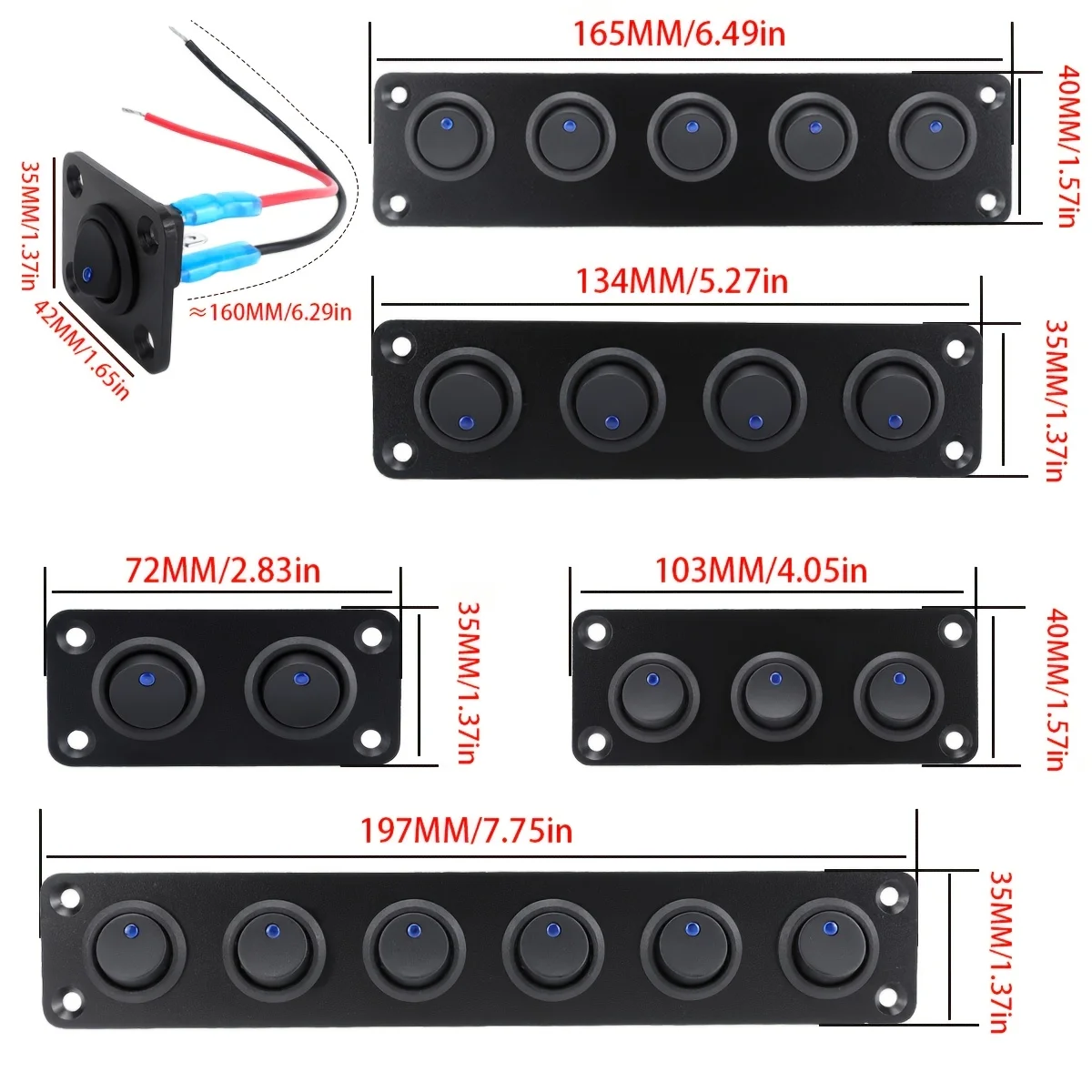 Painel de interruptor de joystick circular azul 20A com alumínio de 3 pinos à prova d'água 12V, adequado para carros, caminhões, barcos, RVs, iates, etc.