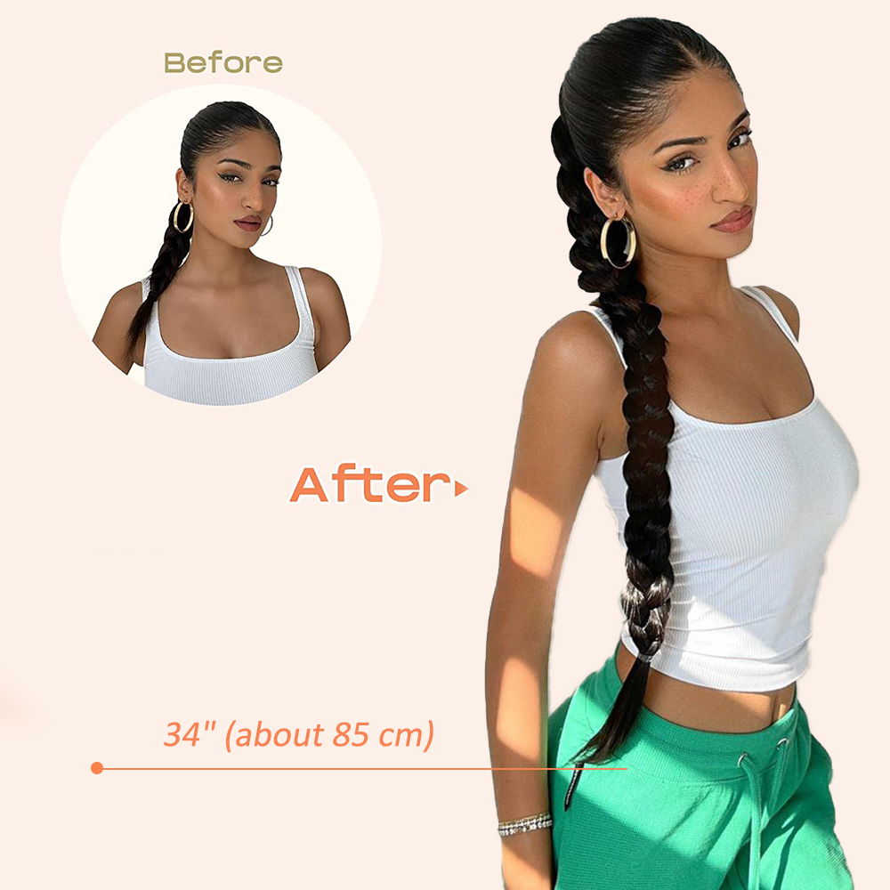 ยาวต่อผมหางม้าถักผมหางม้าสังเคราะห์ 85 ซม.ยางรัดสีบลอนด์ธรรมชาติสีดําสําหรับ Hairpiece ผู้หญิง Braids