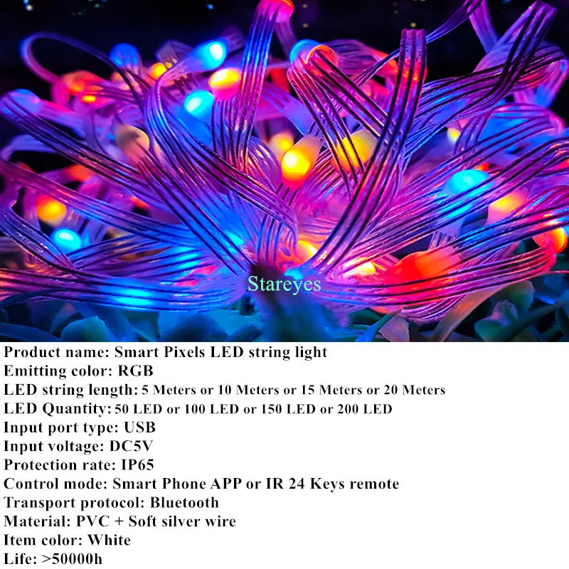 Smart RGB USB DC5V 5m 10m 15m 20m IP65 LED cadena WS2812B IC color mágico Bluetooth aplicación IR remoto luz de Navidad RGB decoración DIY