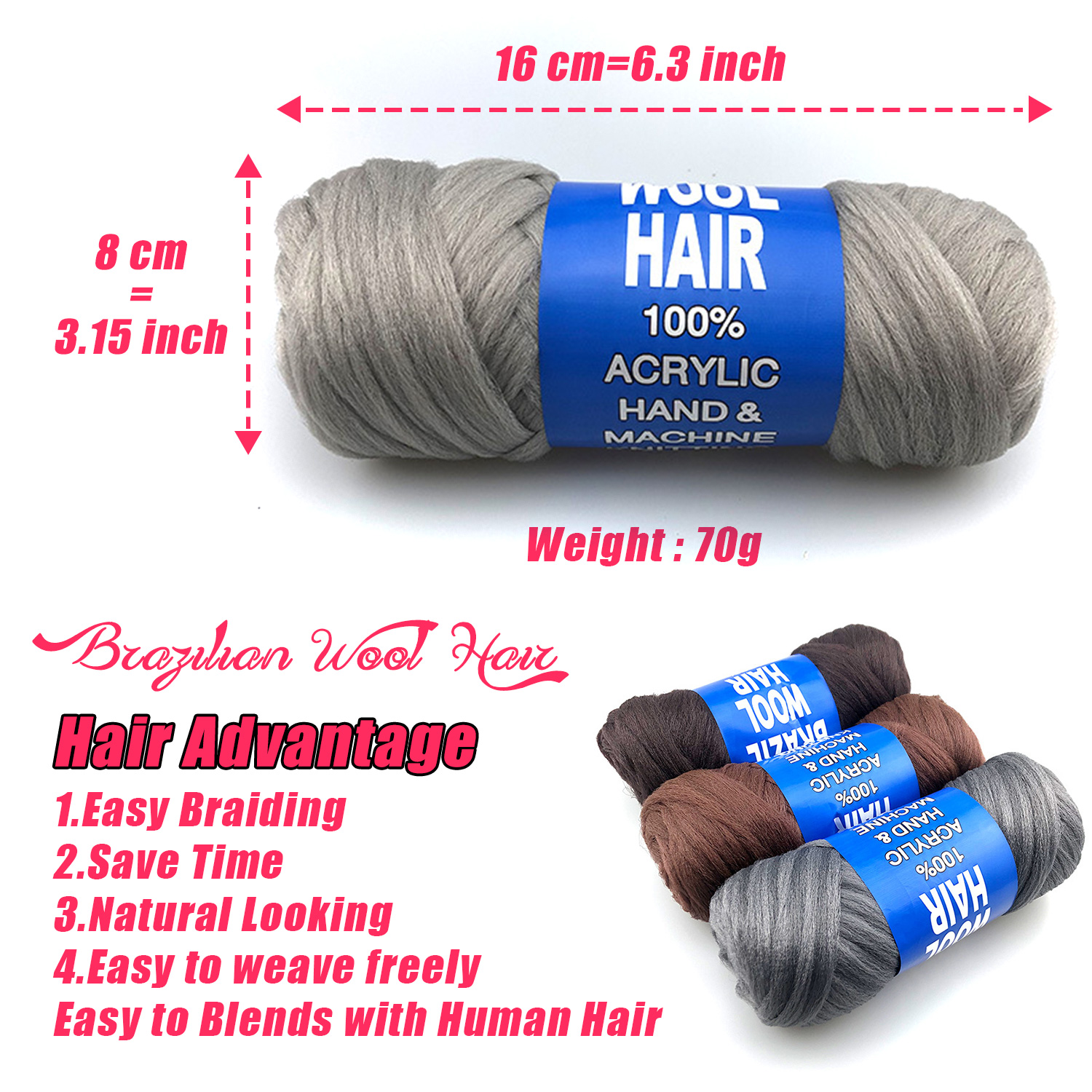 Wigundle 卸売新しいブラジルウール髪合成事前ストレッチアフリカ髪糸編組ヘアエクステンション女性のための黒
