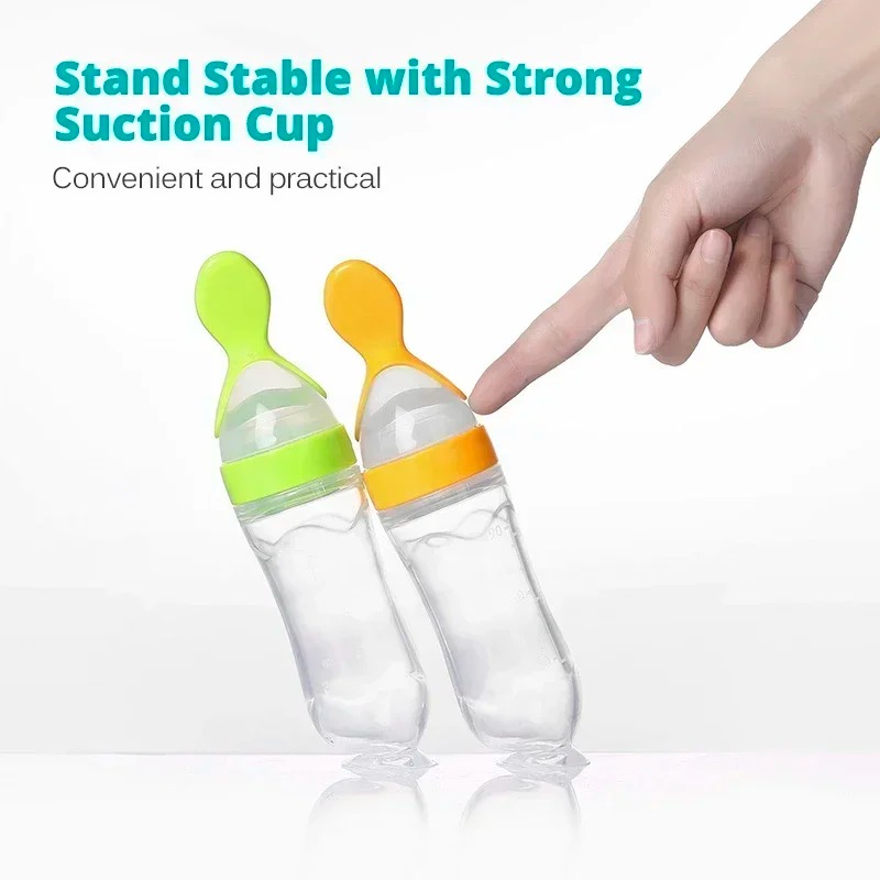 Babyvoeding Feeder, siliconen babyvoeding doseerlepel, 3oz knijpvoedingslepels met zuignap voor jongens meisjes kinderen peuters