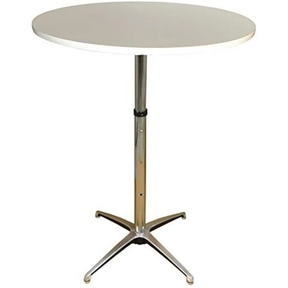 Adjustable Height Trade Show Bar and Cocktail Table (White, 30 Inch Diameter)