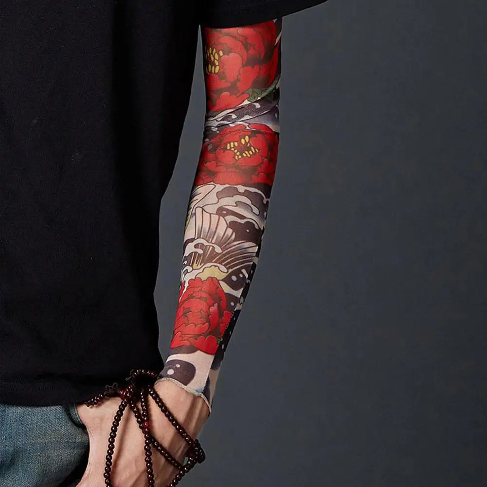 Manga de brazo de tatuaje temporal falso para hombre, calentadores de brazo con estampado UV, elásticos a prueba de sol, mangas Punk Unisex, Protecti M6I7, nuevo