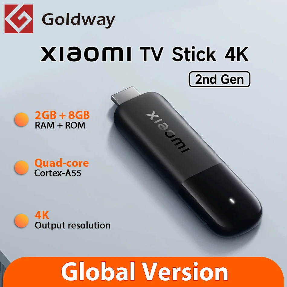 Глобальная версия 2025 года Xiaomi Mi TV Stick 4K 2-го поколения 2 ГБ ОЗУ 8 ГБ ПЗУ Wi-Fi6 Bluetooth 5.2 Google Assistant Netflix Smart TV Player
