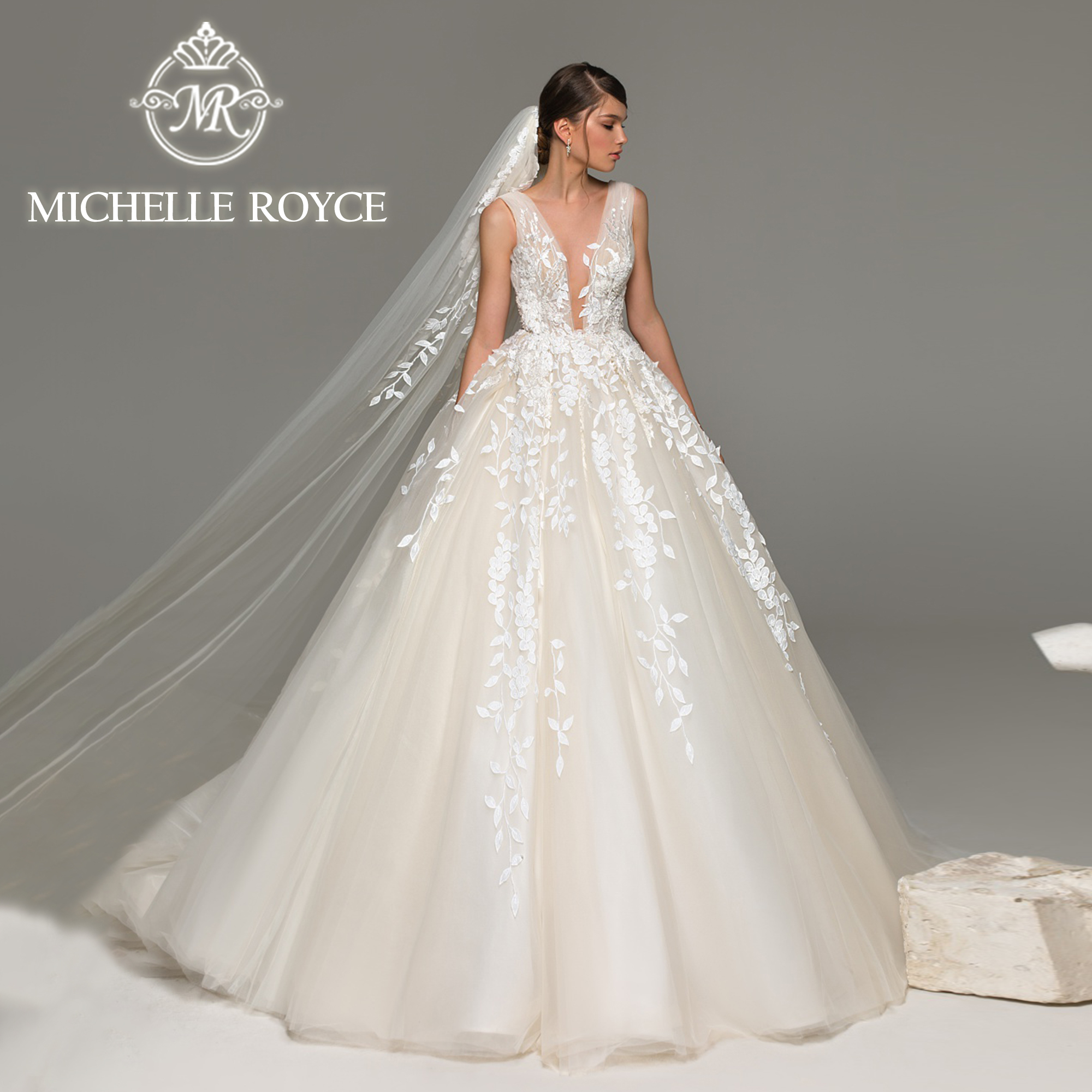 Michelle royce tiefe Brautkleider mit V-Ausschnitt für Frauen 2024 Applikationen rücken freie Spitze sexy Brautkleid für Braut vestido de noiva