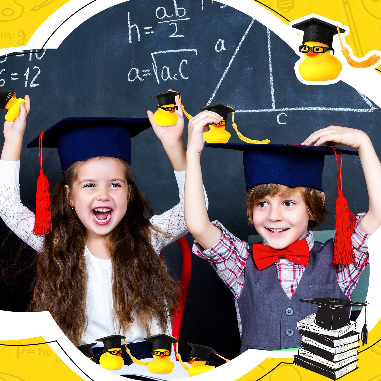 48PC Graduation Rubber Ducks Graduation Gift  Duck Party Bath Duck for Student Graduation Gifts Party Favor Cap