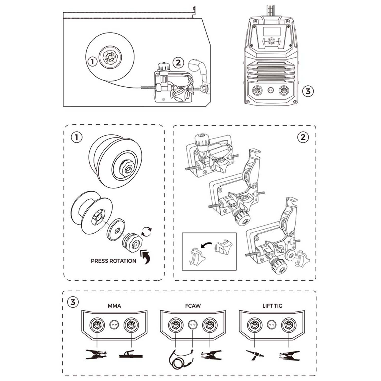 Decapower FLUX mig 120 без газа Миг без газового флюса mig MMA Lift tig 3 в 1 сварочный аппарат без газа портативный сварочный аппарат для домашнего использования