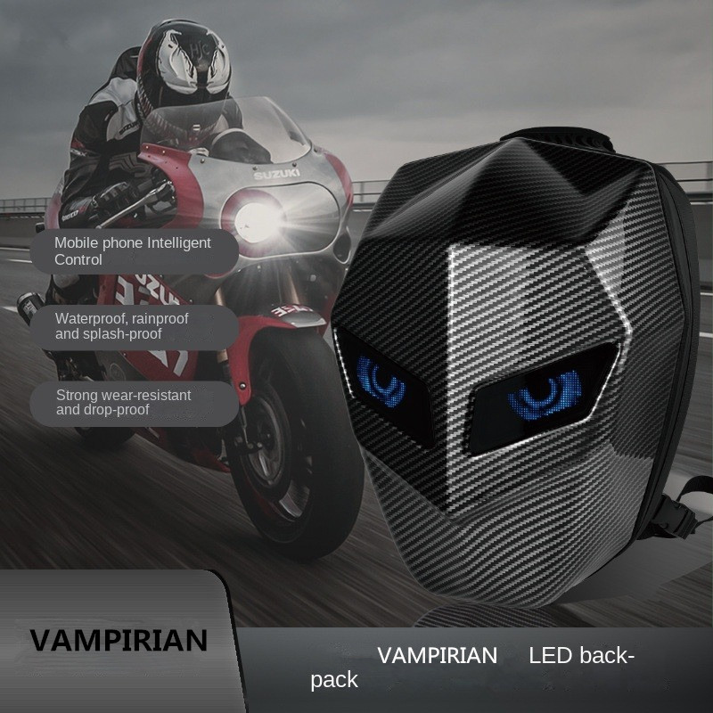 Fahrer Motorrad LED Rucksack Licht Bluetooth Carbon Faser Schule Tasche Hardshell Motorrad Reiten Voll Helm Rucksäcke Rugzak