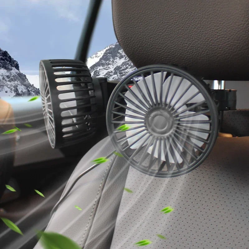Ventilador automotivo usb portátil, ventilador de assento de ar condicionado elétrico de cabeça dupla giratório de 360 graus para escritório doméstico, 3 opções de velocidade